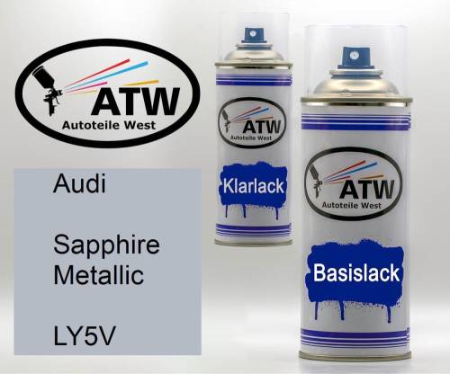 Audi, Sapphire Metallic, LY5V: 400ml Sprühdose + 400ml Klarlack - Set, von ATW Autoteile West.